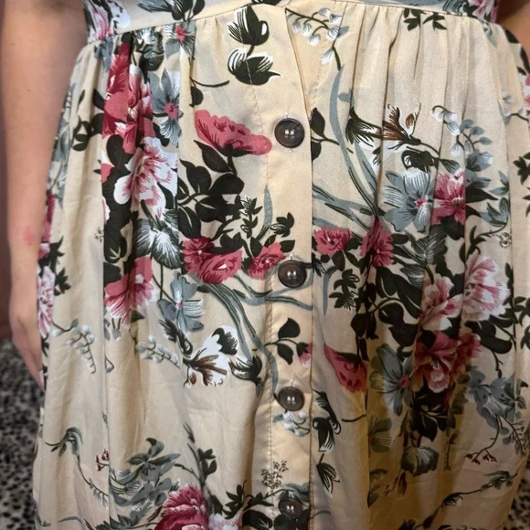 Floral Button-Front Cream Maxi Dress with Pink Blooms - Picture 5 of 6